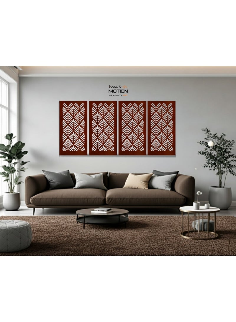 أكويستك موشان لوحات جدارية خشبية من خشب MDF من ACOUSTIC MOTION®، تصميم بالمورا مع شريط لاصق مزدوج الوجه، ديكور جداري بني عصري للمنزل، غرفة المعيشة، غرفة النوم، المكتب والفندق، 25×50×0.5 سم، طقم من 4 قطع - Image 3